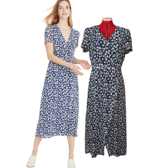 Madewell Dresses & Skirts - Madewell Blue and White Wrap-Front Midi Dress in French Floral Size 10